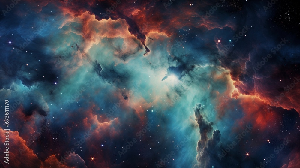 galactic night sky. Colorful Deep Space Nebula with electric blue light. wallpaper concept