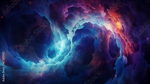 galactic night sky. Colorful Deep Space Nebula with electric blue light. wallpaper concept