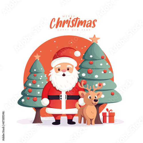 Merry Christmas and New Year  Xmas tree  holiday composition. Greeting card  banner  poster