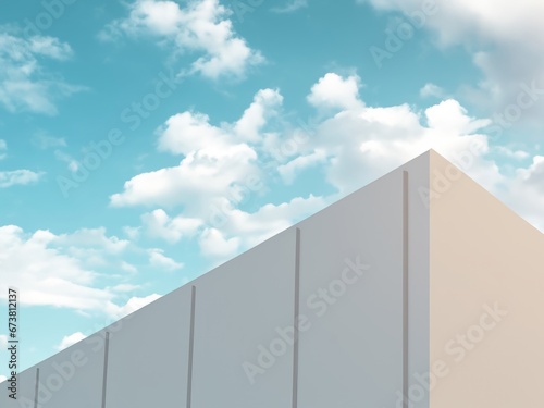 Minimally colored building facade with blue sky background