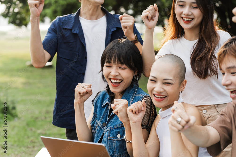 Obraz premium Image of a group of Asian students studying together
