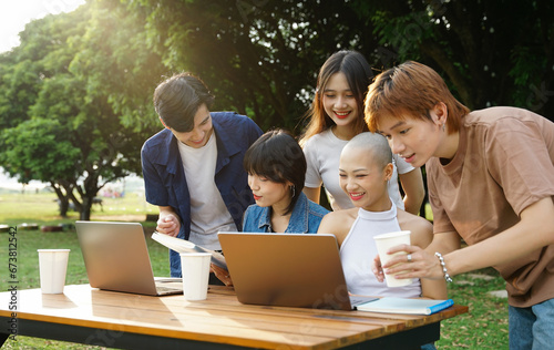 Image of a group of Asian students studying together