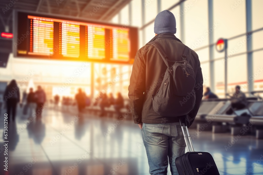Fototapeta premium A Traveler Navigating the Busy Airport Terminal
