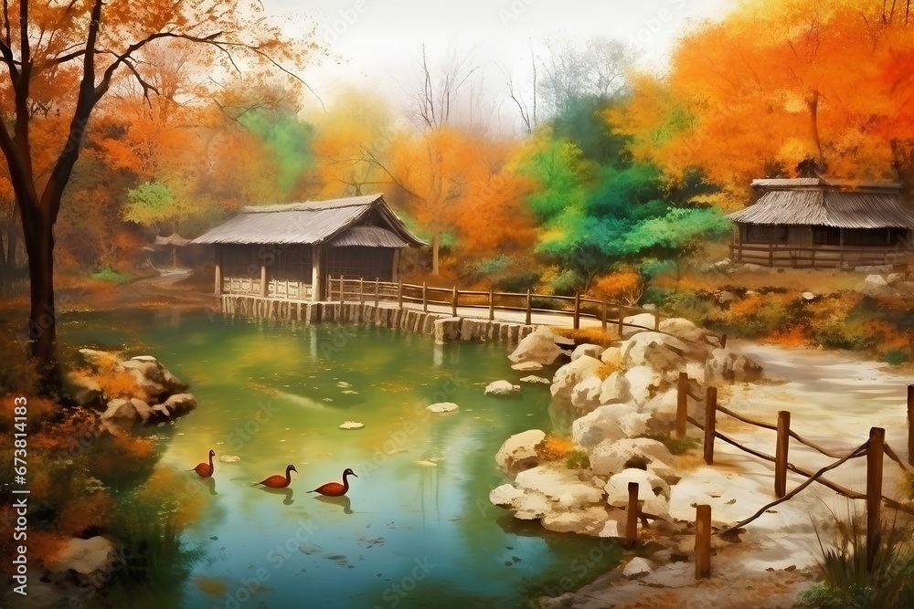 Fototapeta premium Fall scenery made by midjeorney