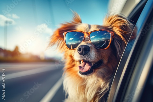 A Cool Canine Cruising with Shades on a Sunny Drive"" © pham