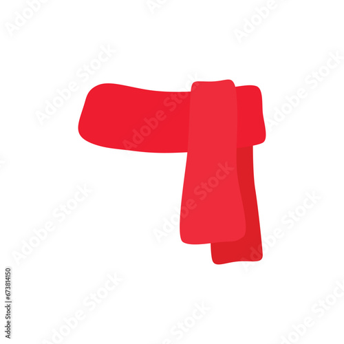 Illustration red knitted scarf isolated on white background. Winter scarf