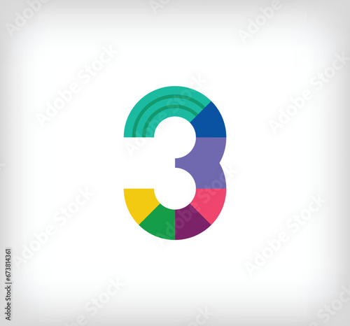 Creative abstract number 3 multicolored linear logo. Modern text lines with new pop art colors. Number alphabet template. Creative education geometric.vector