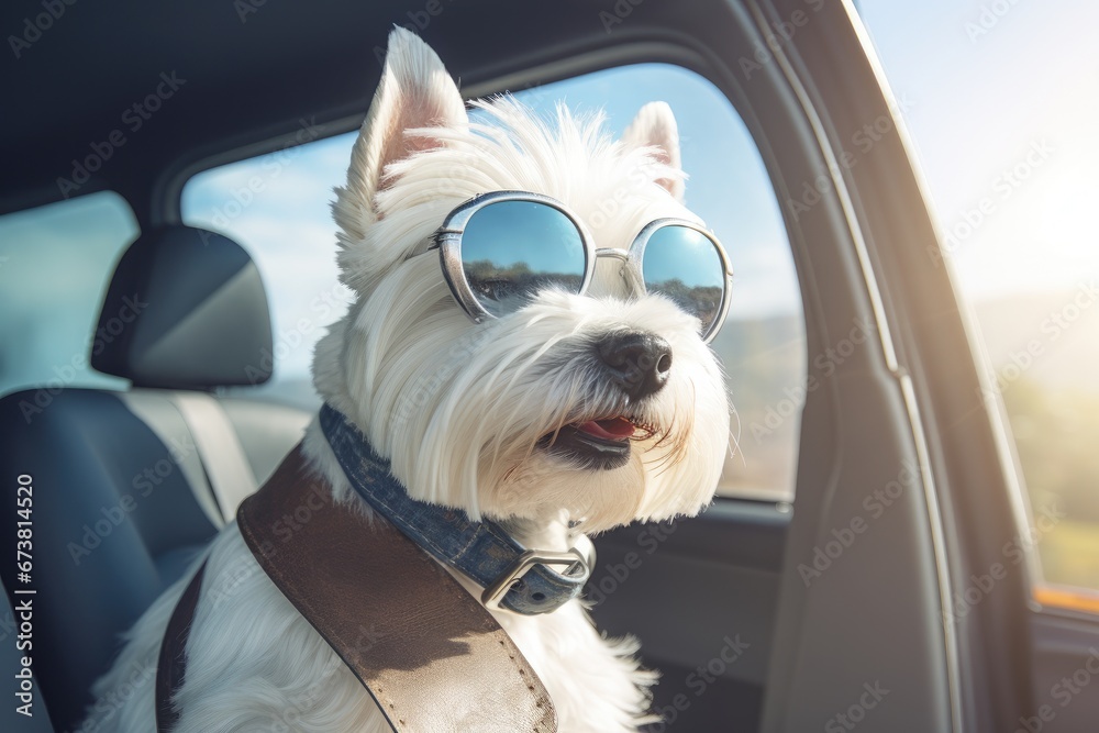 A Stylish Canine Cruising in a Convertible with Cool Shades A Stylish Canine Cruising in a Convertible with Cool Shades