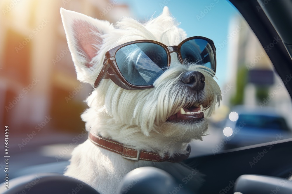 A Cool Canine Cruising in Style with Shades on Wheels