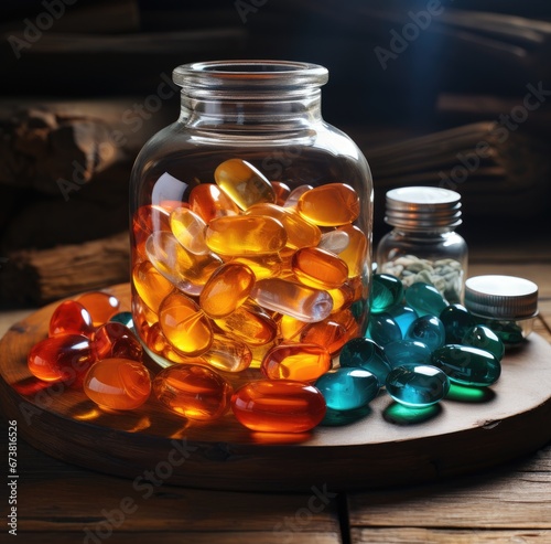 still life of a bottle with capsules, medication