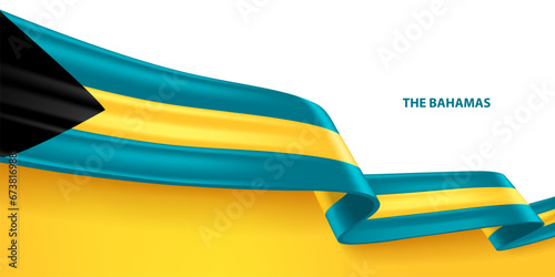 The Bahamas 3D ribbon flag. Bent waving 3D flag in colors of  the Commonwealth of The Bahamas national flag. National flag background design. photo