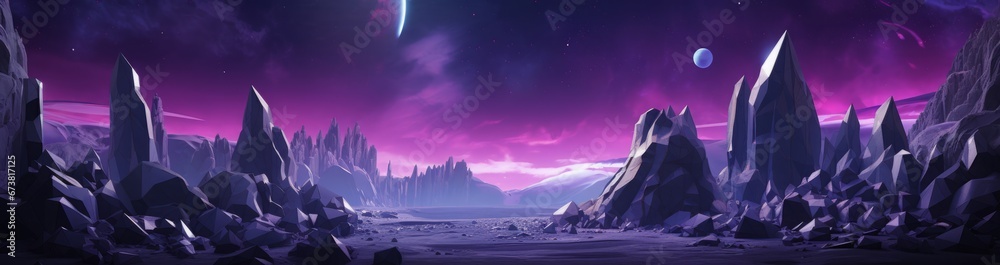 Purple Space Landscape with Vibrant Objects