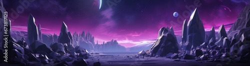 Purple Space Landscape with Vibrant Objects