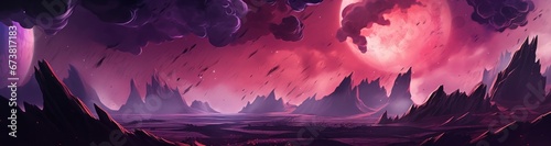 Purple Space Landscape with Vibrant Objects