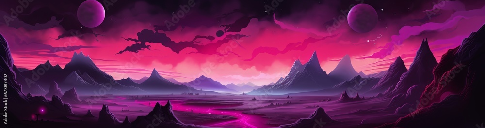 Purple Sci-Fi Planet and Cosmic Moonscape