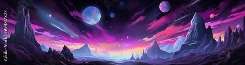 Purple Space Landscape with Vibrant Objects