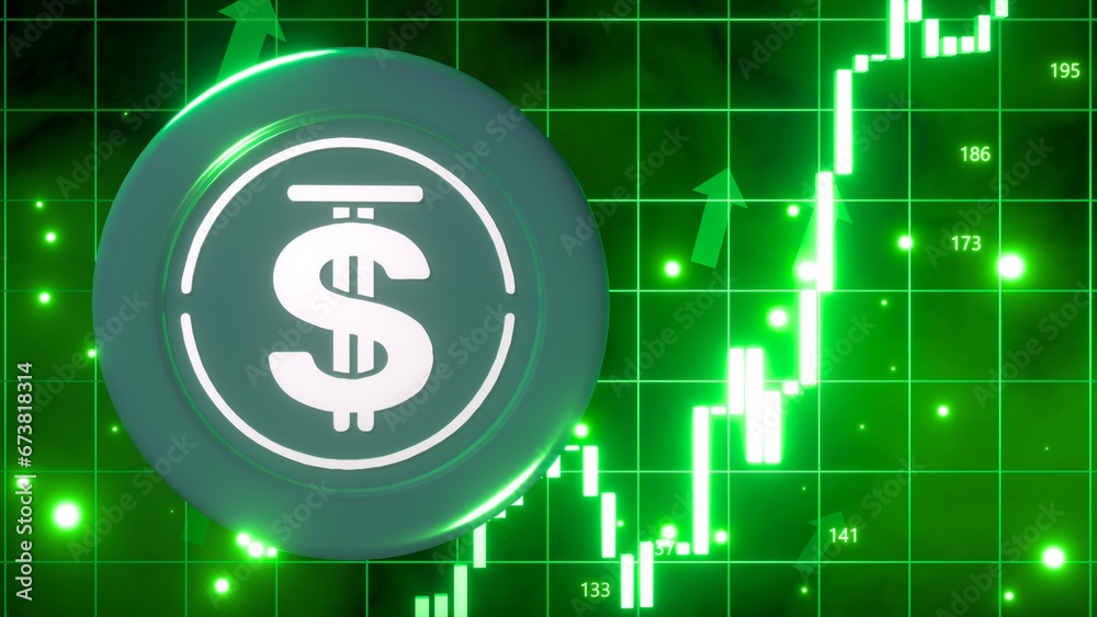 USDD, USDD, 3D illustration of a bullish market featuring glow green trading candles and up arrows, vibrant glowing green background, financial growth and market prosperity. 4K, USDD, USDD, 3D illustration of a bullish market featuring glow green trading candles and up arrows, vibrant glowing green background, financial growth and market prosperity. 4K,