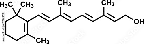 Retinol structural formula, vitamin A vector illustration