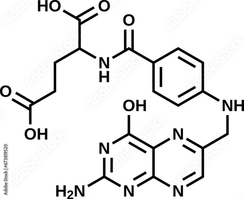 Folic acid structural formula, vitamin B9 vector illustration