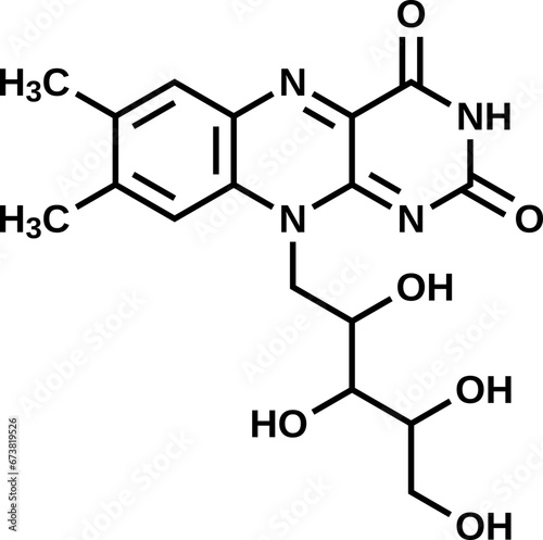 Riboflavin structural formula, vitamin B2 vector illustration