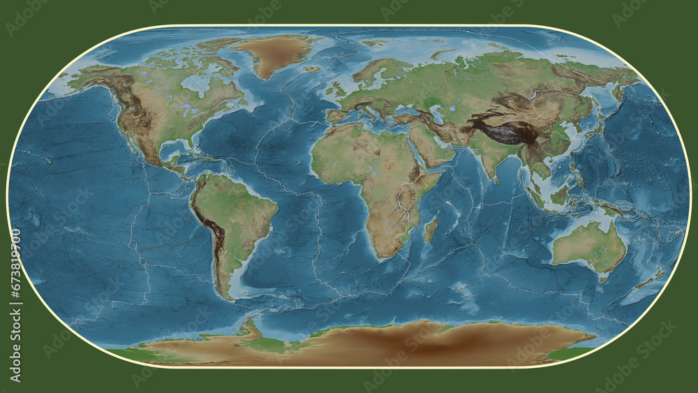 African plate - global map. Eckert III. Topografic