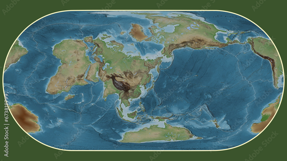 Amur plate - global map. Eckert III. Topografic