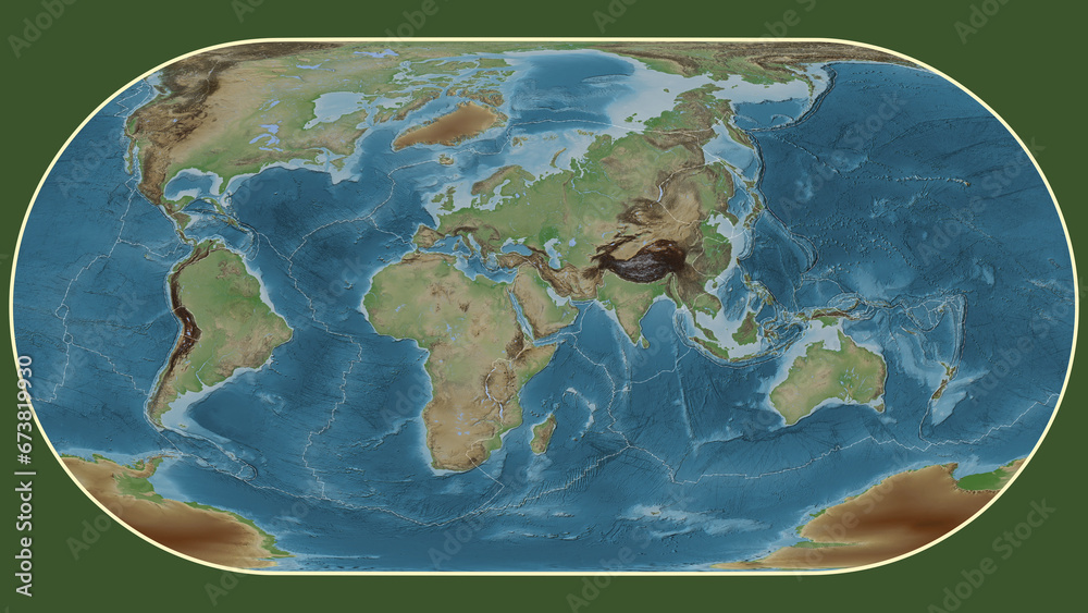 Arabian plate - global map. Eckert III. Topografic