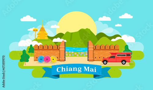 Chiang Mai city attractions vector illustration. Chiang mai tourism