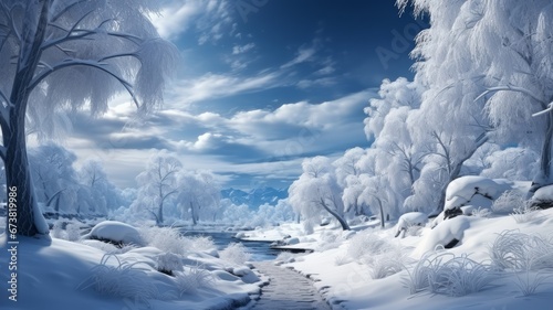 Tranquil Winter Landscape: Frosty Trees in Snowy Forest © senadesign