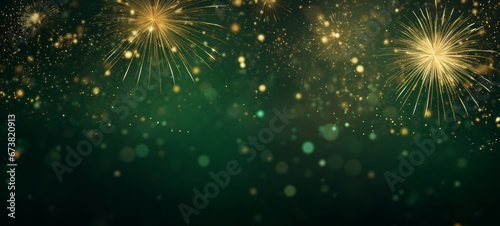 Silvester Sylvester 2024 New year New Year's Eve Party background banner panorama illustration - Abstract gold firework fireworks on dark green texture with bokeh lights photo