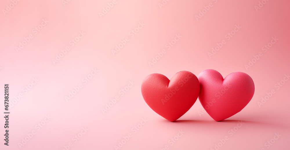 illustration of two red hearts on a pink background. Created with Generative AI