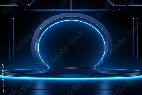 Exploration of Futuristic Design in a Black Room with Ethereal Blue Lighting