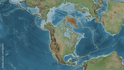 North American plate outlined. Eckert III. Topografic