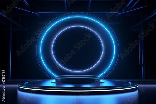 Embracing Retro-Futurism in an Ambient Black Room with Entrancing Blue Lighting