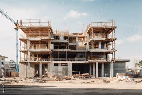 illustration of house building under construction. Created with Generative AI © agrus_aiart