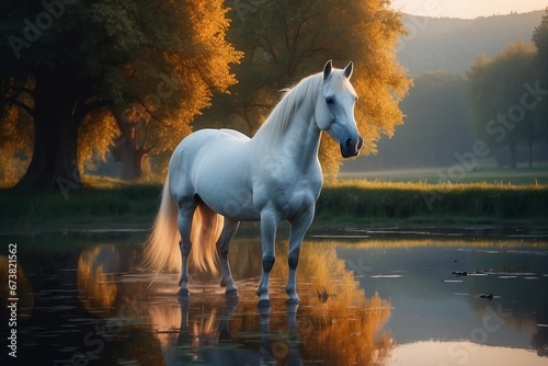 Ethereal Waters and Noble Steed  A Portrait of Magical Serenity