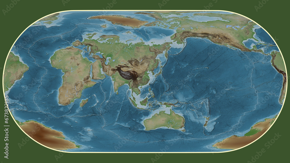 Yangtze plate - global map. Eckert III. Topografic