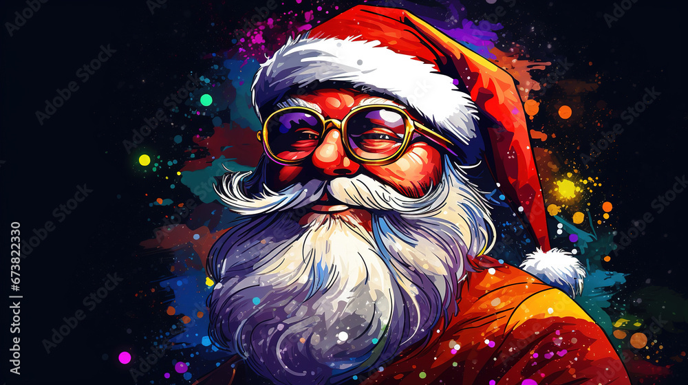 Illustration of cool looking Santa Claus wearing santa hat in abstract mixed grunge colors style. Illustration of cool looking Santa Claus wearing santa hat in abstract mixed grunge colors style.