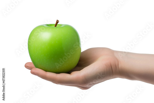 A Hand and a Shiny Green Apple -on transparent background