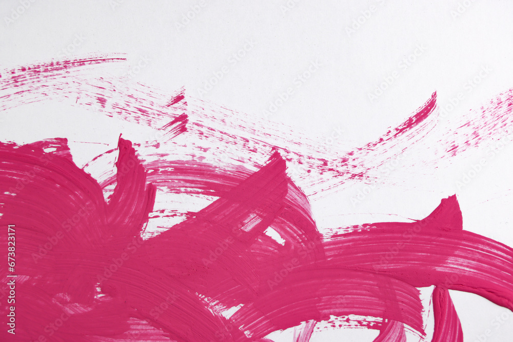 Fondo astratto: pennellate di tempera rosa su carta bianca, spazio per testo - obrazy, fototapety, plakaty 