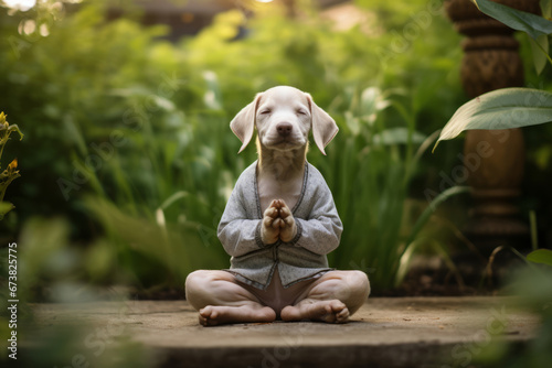 Close-up view of dog in meditation pose