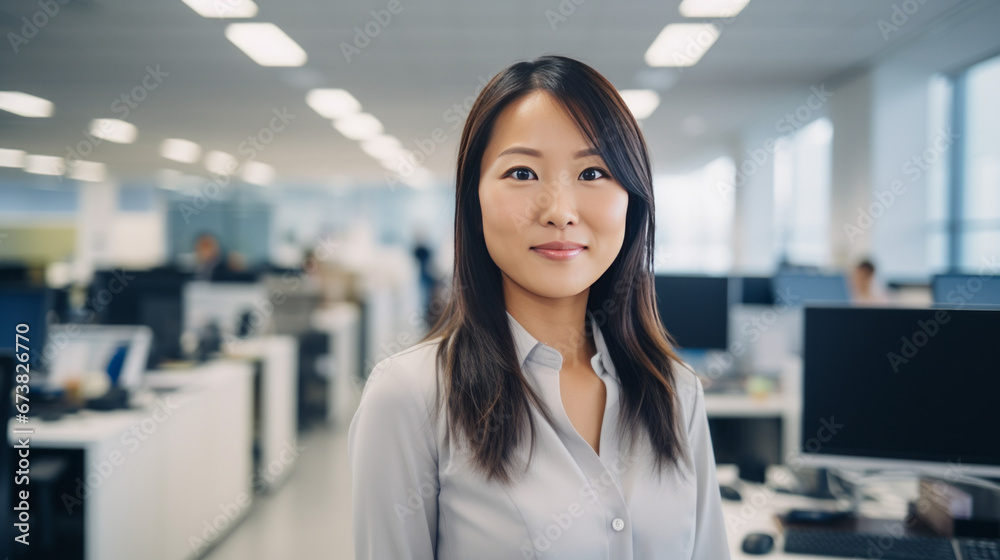 Portrait of asian business woman in office, generated with ai Portrait of asian business woman in office, generated with ai