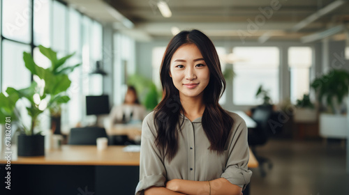 Portrait of asian business woman in office, generated with ai