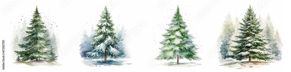 Set of watercolor christmas tree