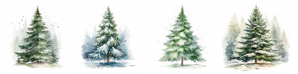 Set of watercolor christmas tree