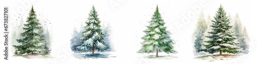 Set of watercolor christmas tree