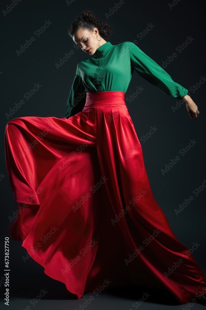 A Graceful Dance in a Flowing Red Skirt