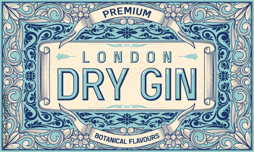 Dry gin - ornate vintage decorative label