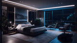 Smart Sleep at Midnight: Upper Floor Bedroom with High-Tech Marvels - Created using Generative AI