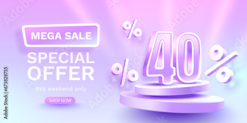 Save offer, 40 off sale banner. Sign board promotion. Vector illustration